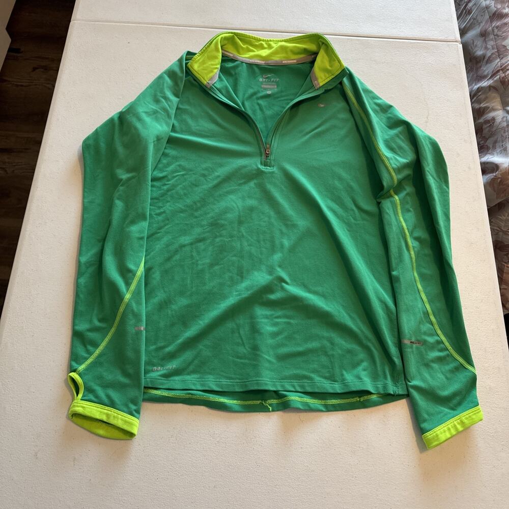 Nike Running Mens Large Green Quarter Zip Pullover Element Training Shirt